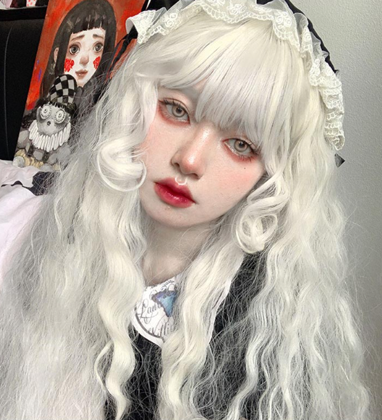 PippiPalace - White Moonlight - Elegant Long White Curly Lolita Wig
