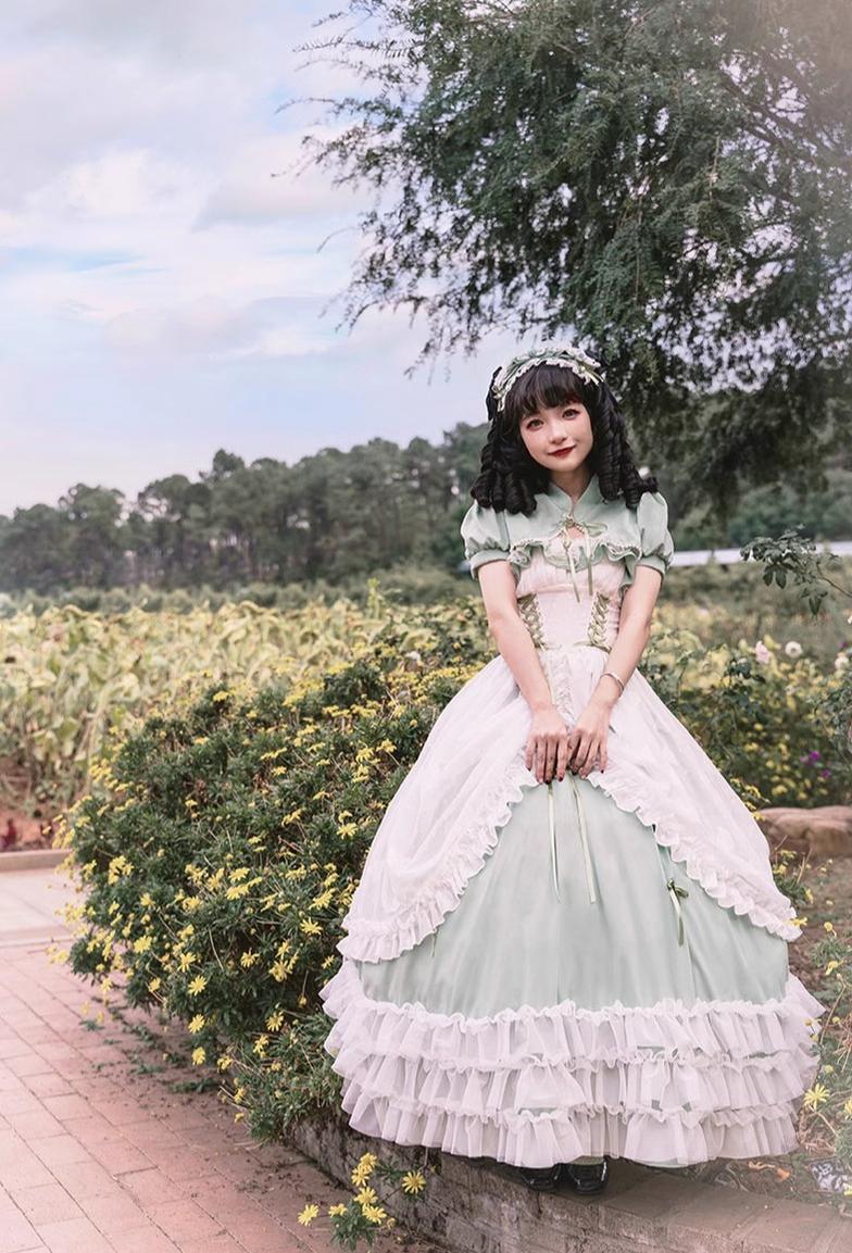 Daydream Whisper - Toting Basil - Plus Size Wedding Lolita Dress Green Bridal JSK