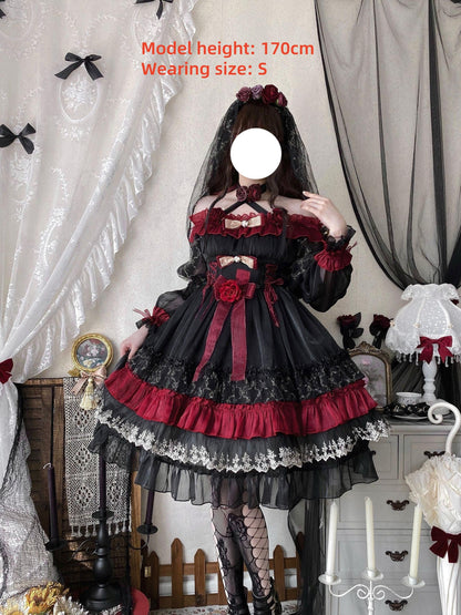 Uncle's Workshop - Night of Berea - Gothic Lolita OP Black and Red Lolita Dress