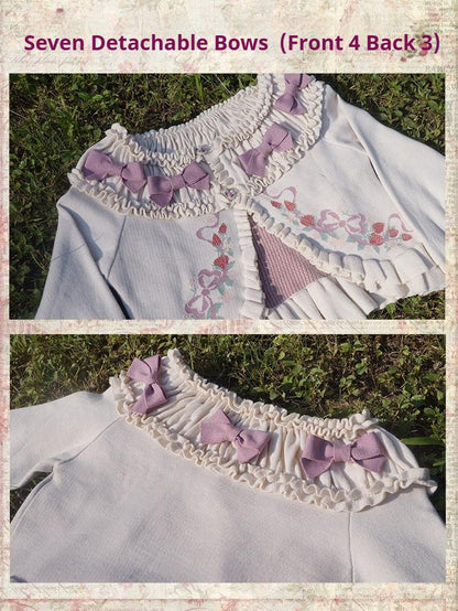 Lilizi - Little Strawberry - Sweet Lolita Cardigan Ivory Sweater with Bows