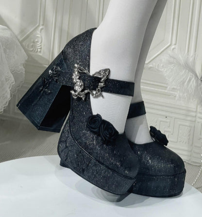 Dreamland - Cyclic Wonders - Elegant Lolita High Platform Shoes with Butterfly and Rose Details