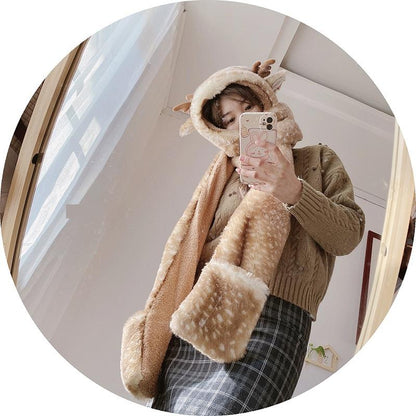 Xiaogui - Winter Kawaii Lolita Hat Antler Plush 3-in-1 Set