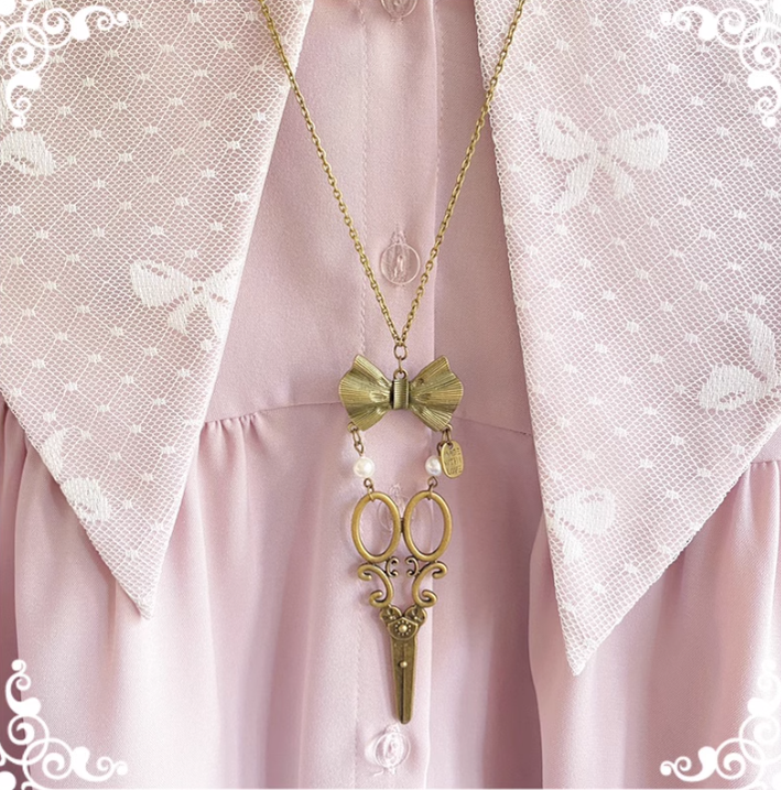 Halloween Alice - Vintage Lolita Bow-Scissors Shaped Necklace