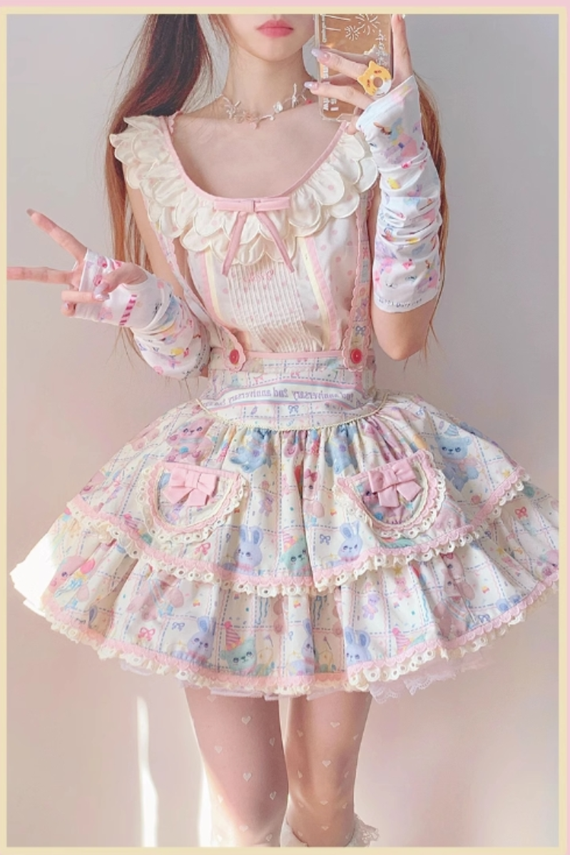 RichLolita - Starry Pudding Bear - Sweet Lolita Jumper Dress Printed OP Dress