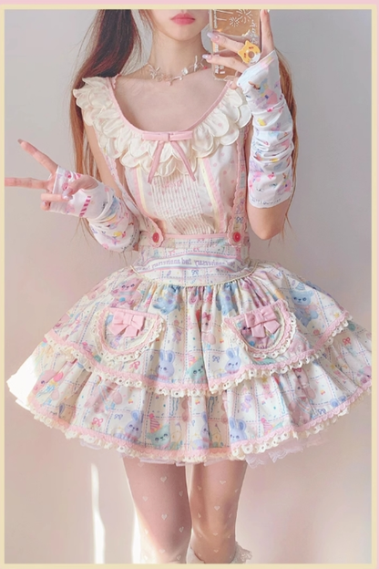 RichLolita - Starry Pudding Bear - Sweet Lolita Jumper Dress Printed OP Dress
