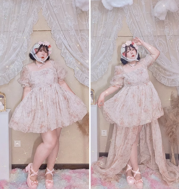 Rouroudream - Selkie - Plus Size Sweet Lolita OP Trailing Floral Princess Gown Dress