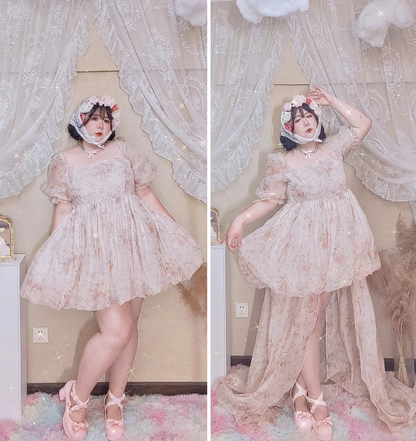 Rouroudream - Selkie - Plus Size Sweet Lolita OP Trailing Floral Princess Gown Dress