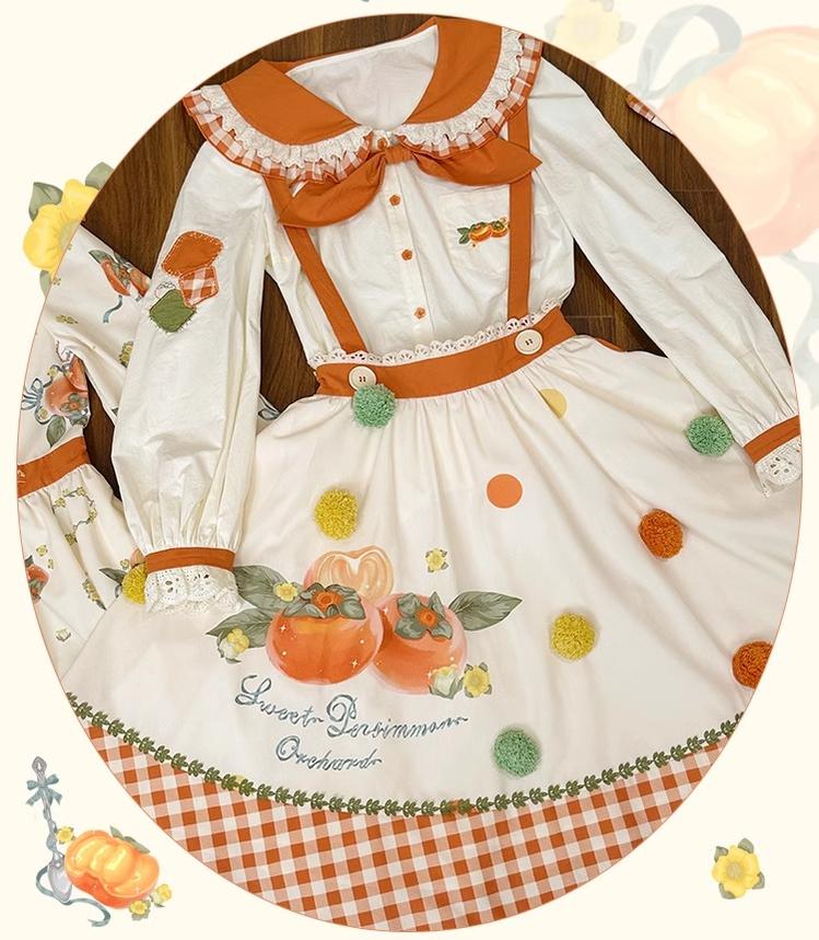 Mademoiselle Pearl - Persimmon - Autumn Persimmon Print Lolita OP JSK SK Dress