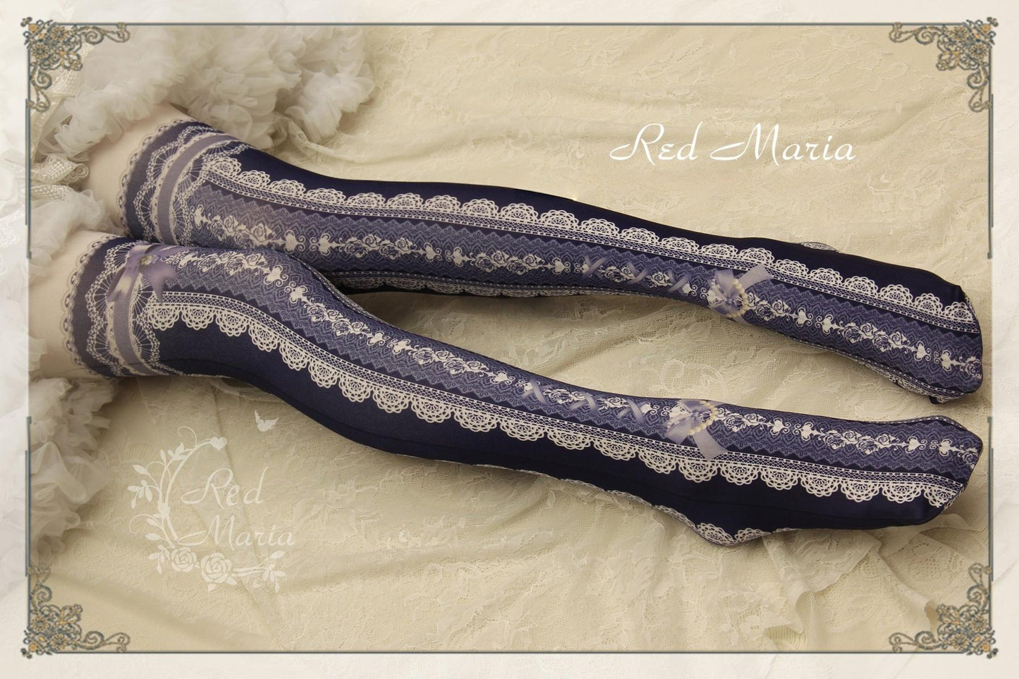 Red Maria - Lace Printed Bow 80D Lolita Tights Multicolors