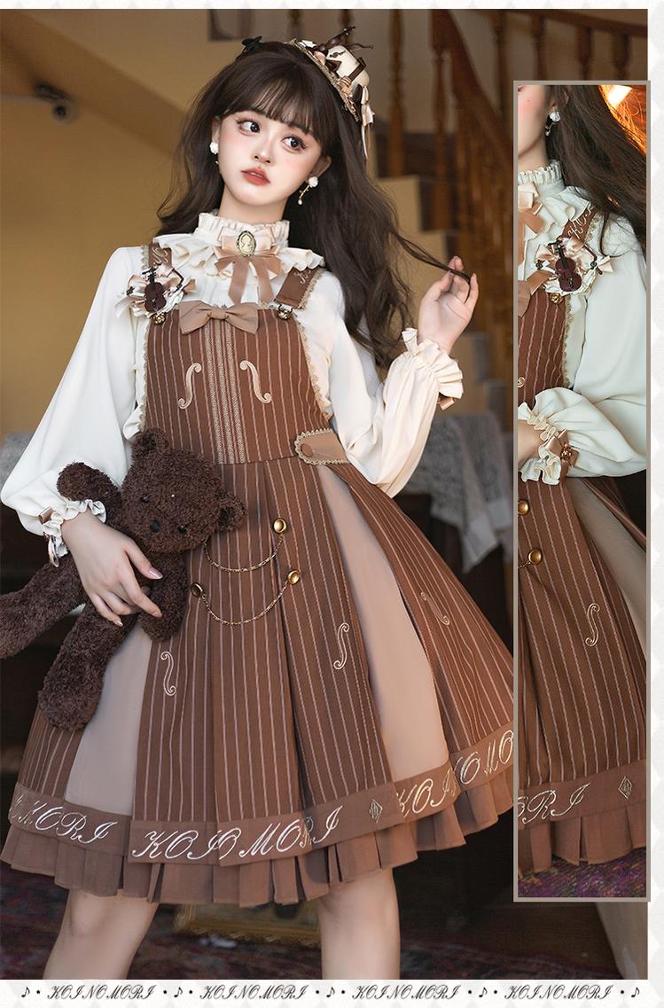 Forest Fluorescent Carps - Classic Lolita Salopette Set Violin Preppy Style Dress