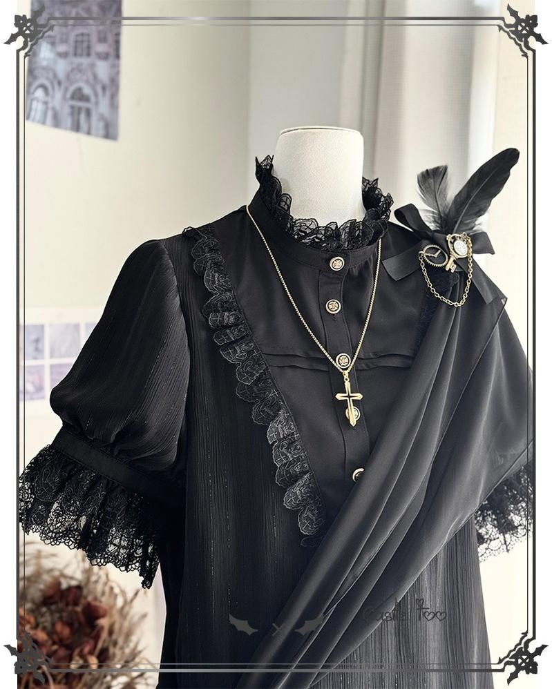 CastleToo - Black Moonlight - Ouji Lolita Chiffon Shirt Outfit