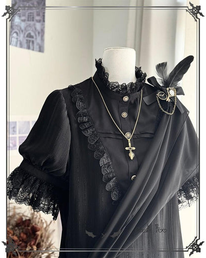 CastleToo - Black Moonlight - Ouji Lolita Chiffon Shirt Outfit