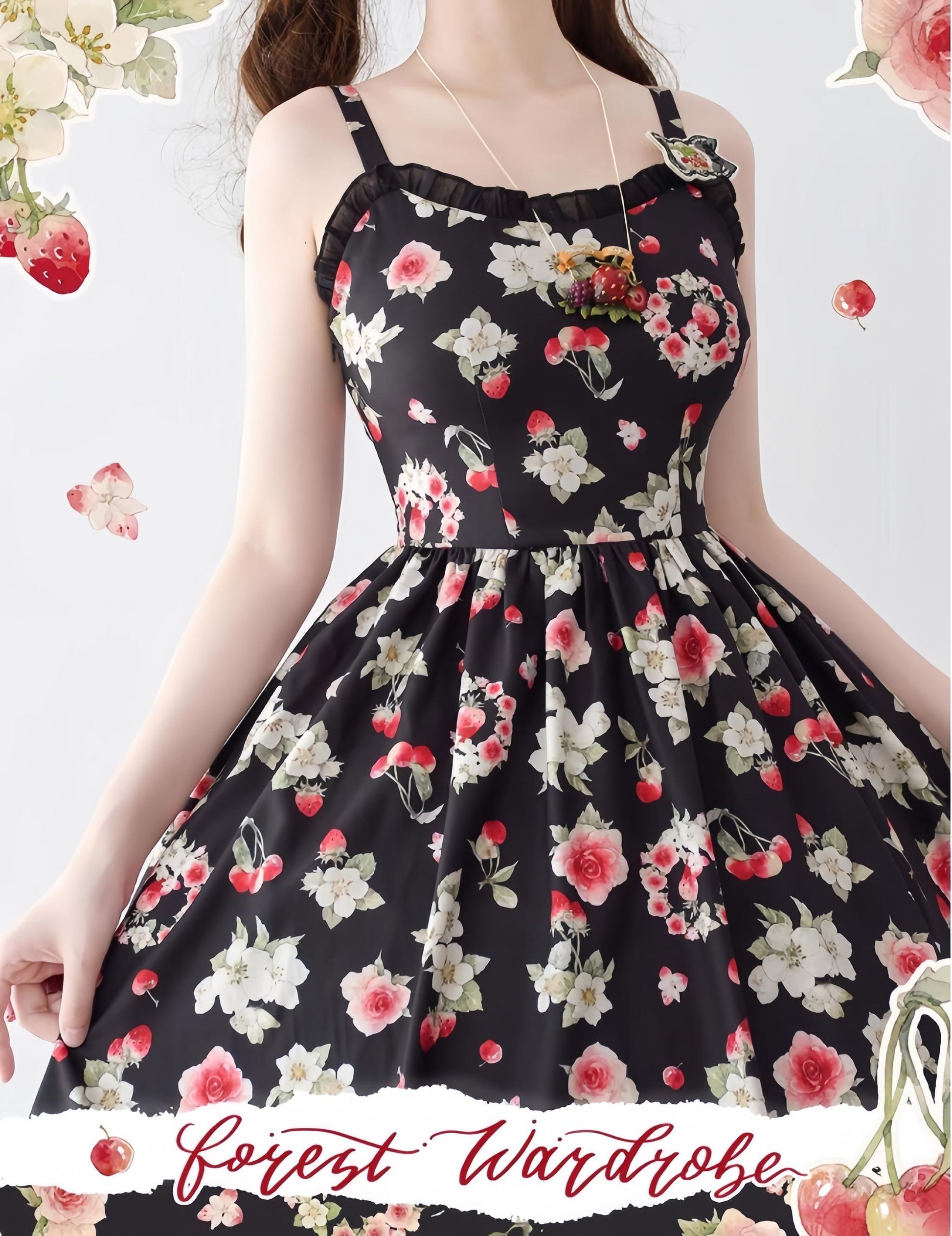 Forest Wardrobe - Summer Berry Picture Book - Floral Printed Classic Lolita JSK Dress