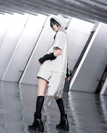 Princess Chronicles - White Cat - Futuristic Style Cool Lolita Pants Suit With Cat Ear Coat