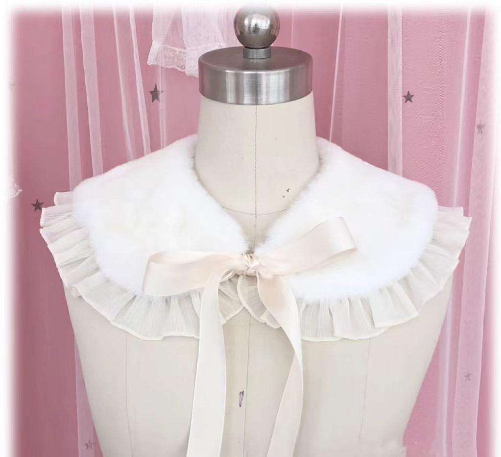 Candy Sweet - Winter Lolita False Collar Plush Bow Collar Scarf