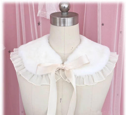Candy Sweet - Winter Lolita False Collar Plush Bow Collar Scarf