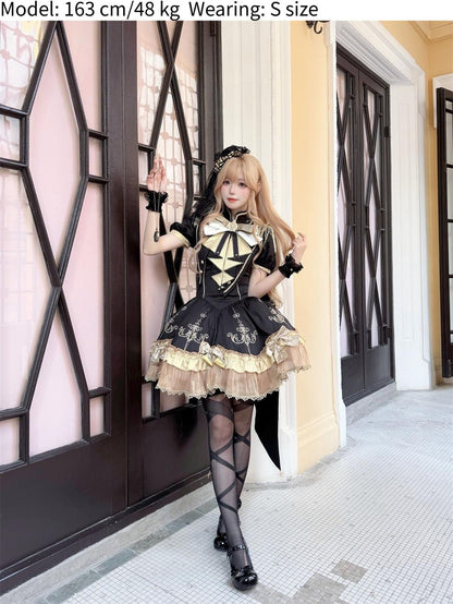 Letters from Unknown Star - Glitter Oath - Military Lolita OP Dress with Detachable Split Tail Cloak