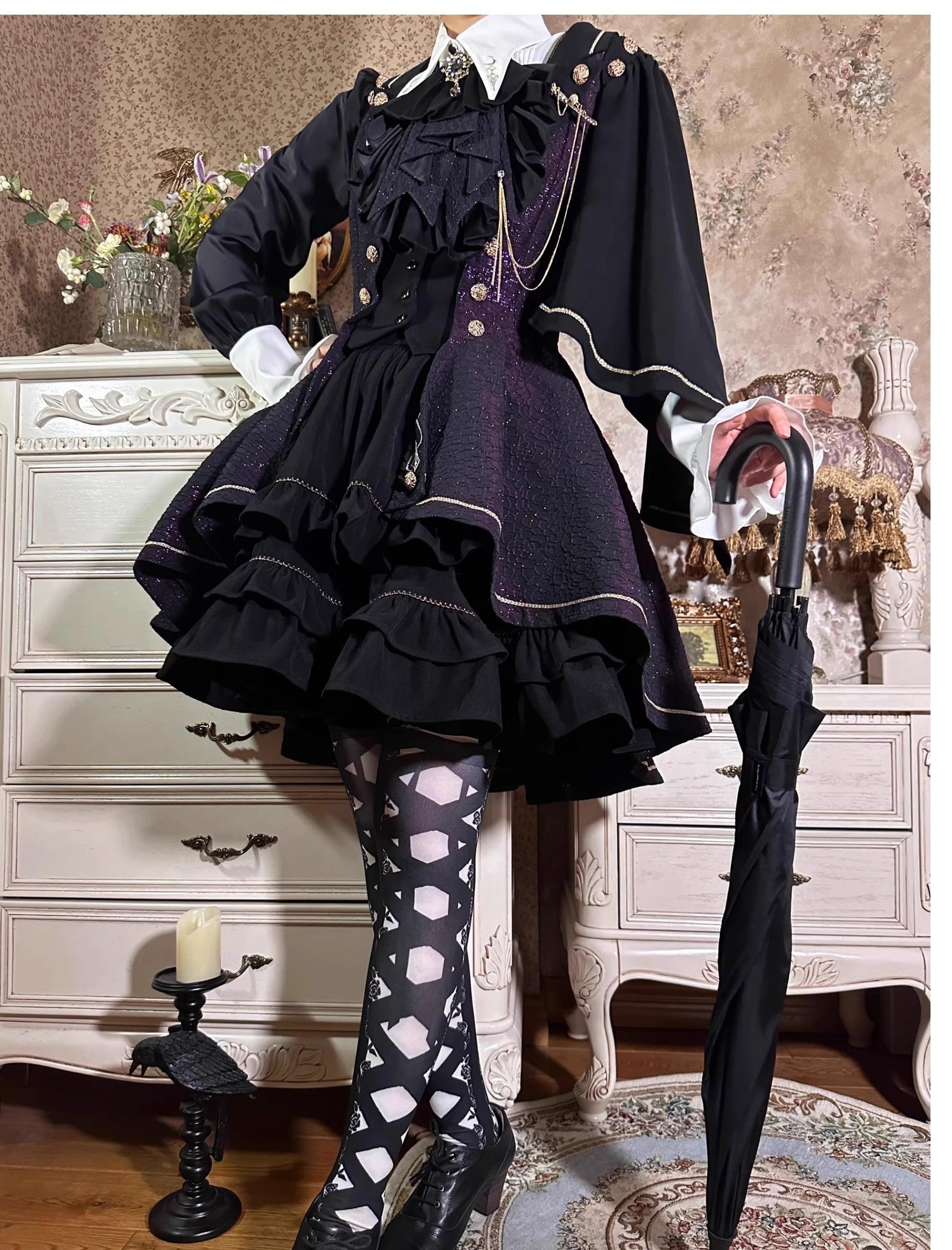 SilentMars - Fallen Moon Rule - Military Lolita Shirt Set Retro Knight Style Blouse