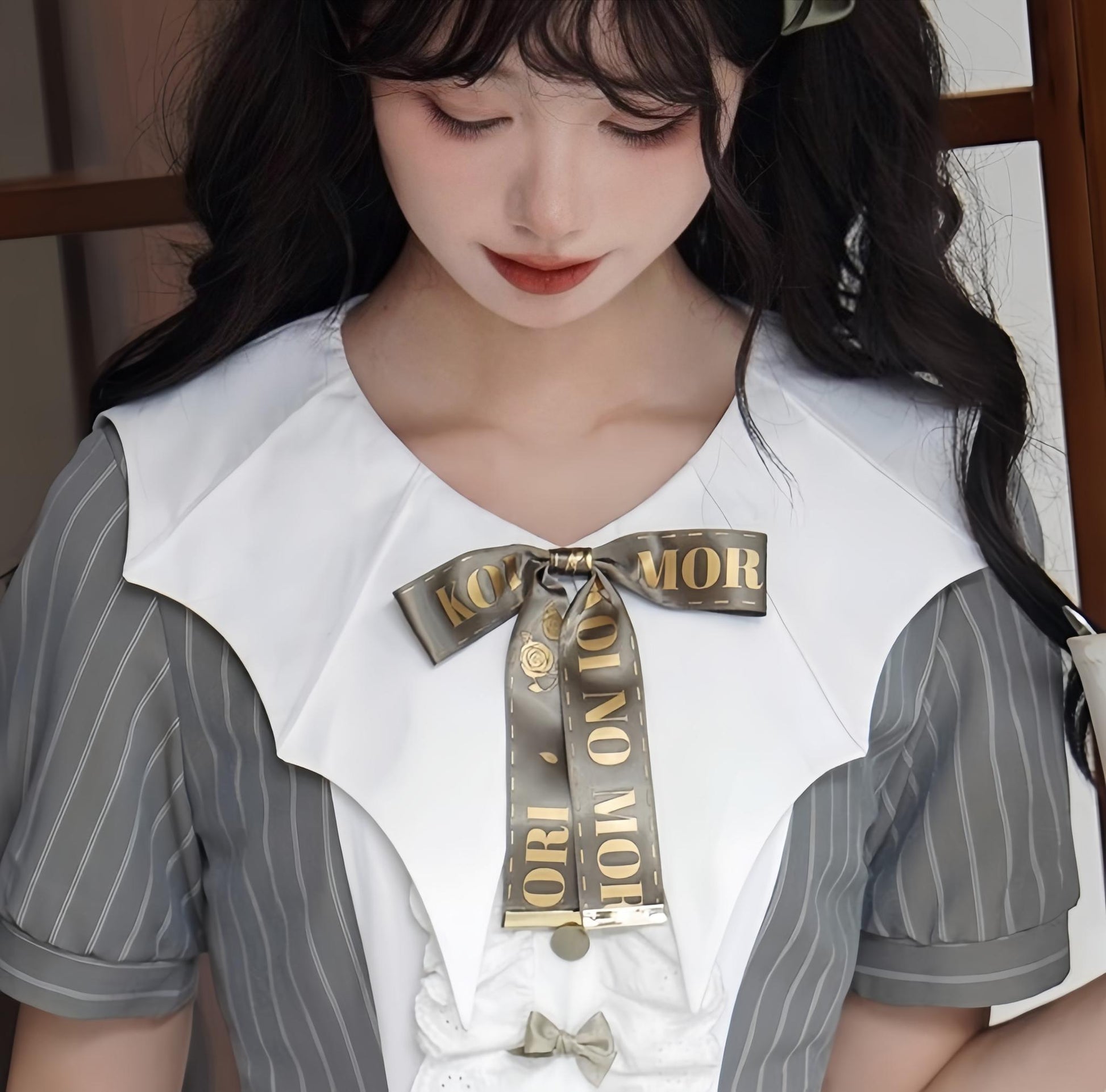 Forest Fluorescent Carps - The Rain of London - Elegant Lolita OP Dress, Bat Wing-Shaped Neckline