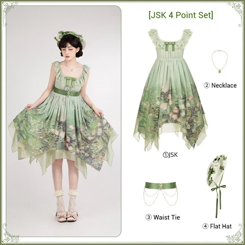 With PUJI - Blooming Rose - Chiffon Classic Lolita Dress Set Painting Styled OP & JSK