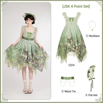 With PUJI - Blooming Rose - Chiffon Classic Lolita Dress Set Painting Styled OP & JSK