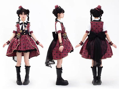 Forest Fluorescent Carps - IP Collab Sweet Lolita Performance Outfit Red Plaid JSK Full Set