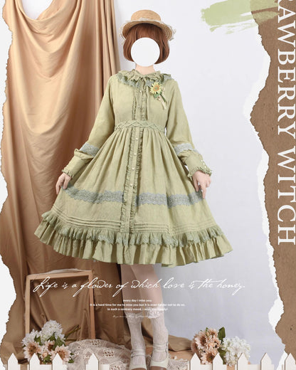 Strawberry Witch - The Spring - Cotton Lolita OP Dress with Long Sleeve