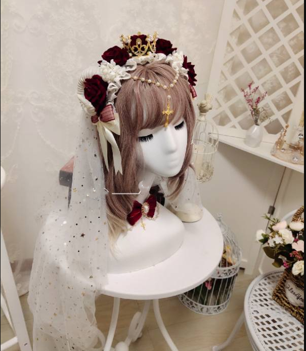 Yu Xixixi - Gothic Lolita Rose Crown KC with Veil Pendant Customized