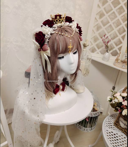 Yu Xixixi - Gothic Lolita Rose Crown KC with Veil Pendant Customized