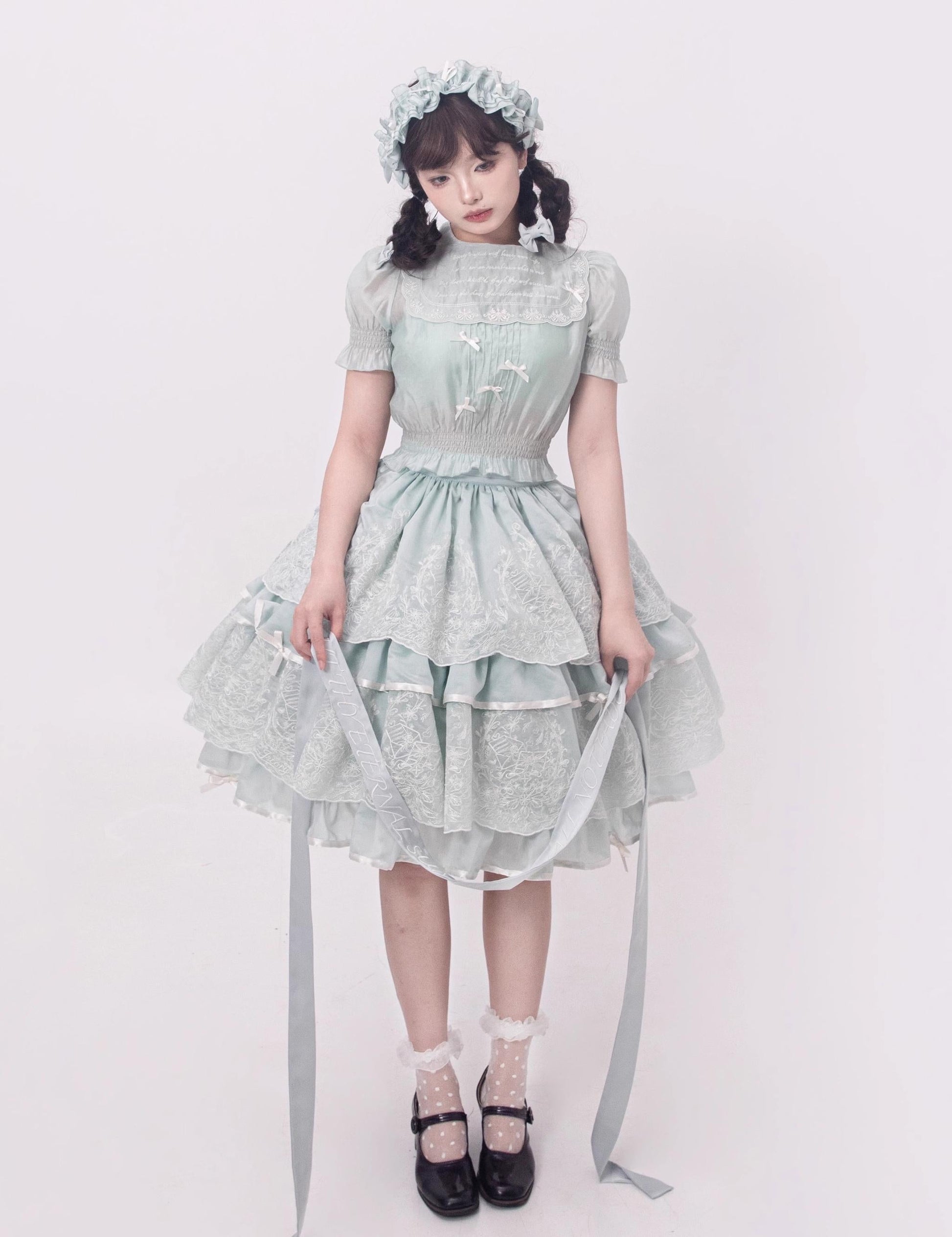 ZJstory - Sonnet Summer - Sweet Lolita Dress Set Embroidery Shirt Tiered Jumper Dress