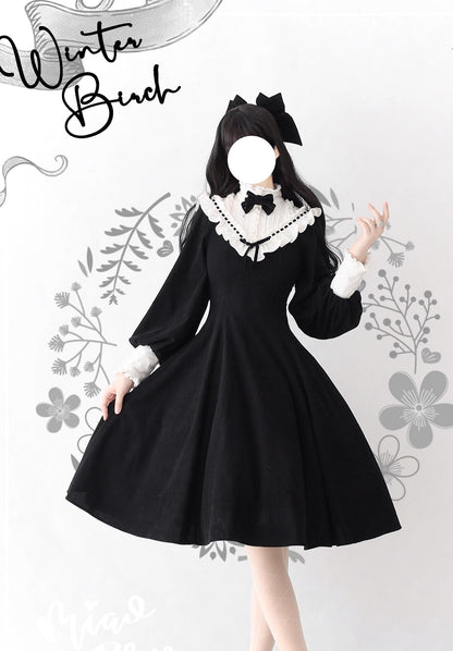 Miaoplus - Winter Birch Forest - Elegant Lolita OP Dress Corduroy Long Sleeve Winter Dress