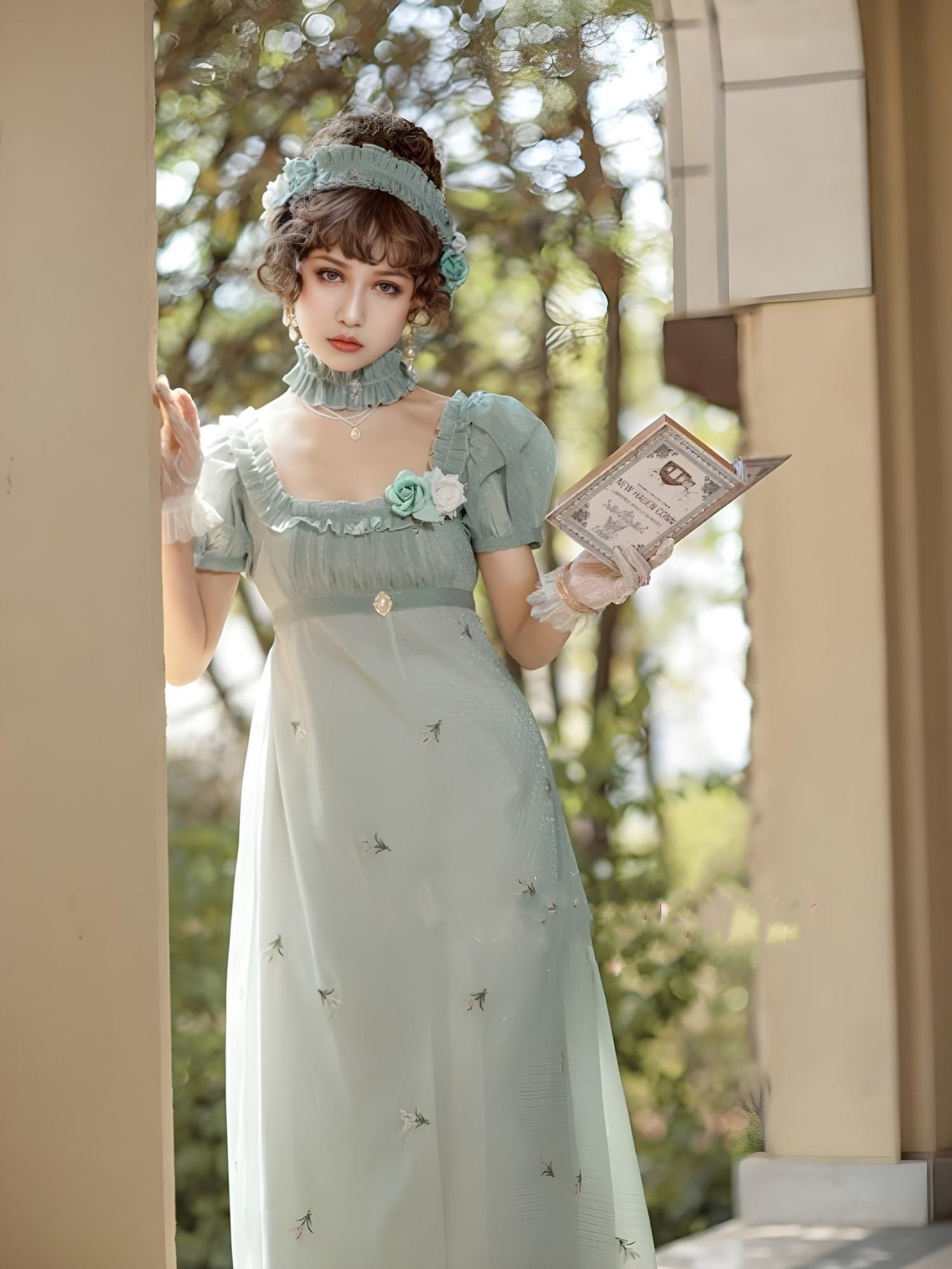 Surface Spell - Spring Rendezvous - Vintage Lolita OP Dress Embroidered Empire Waist Dress