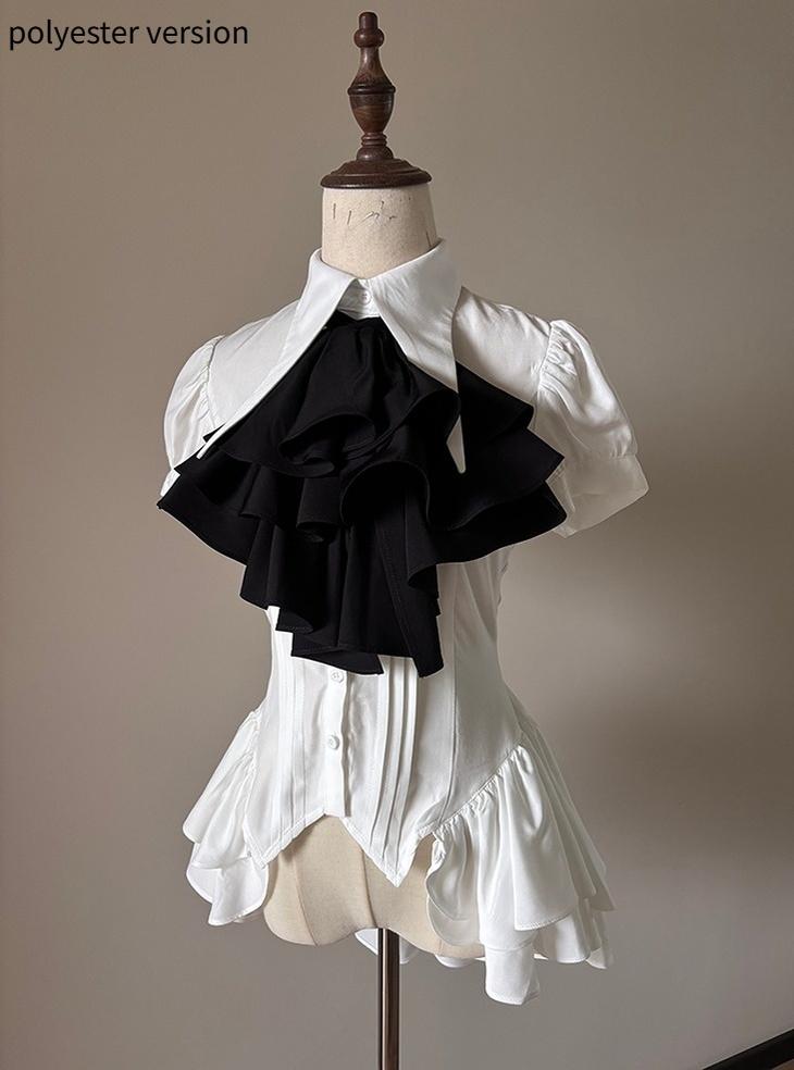 FlowerFairyDaily - Midnight Prayer - Solid Lolita Shirt with Flowing Tiered Back Hem