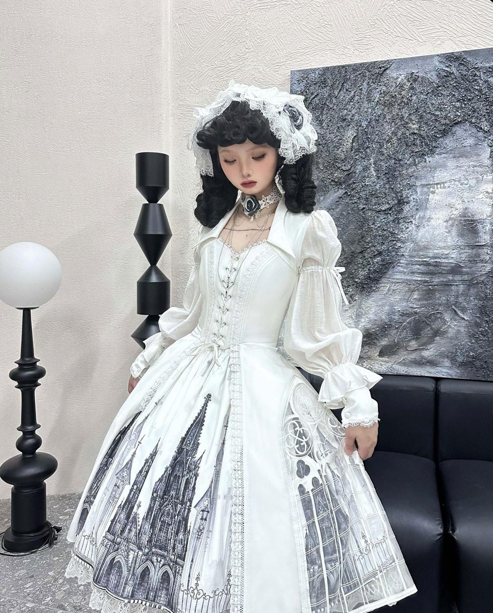 Susin Lolita - Night Traveler - Gothic Lolita Skirt Outfit Long Coat Shirt and Bustier Set