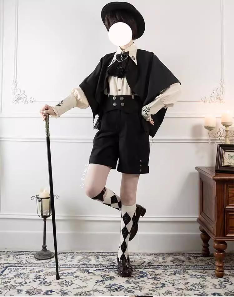 CastleToo - Night Raven Magic - Ouji Lolita Dress Set, Suspender Shorts & Cape