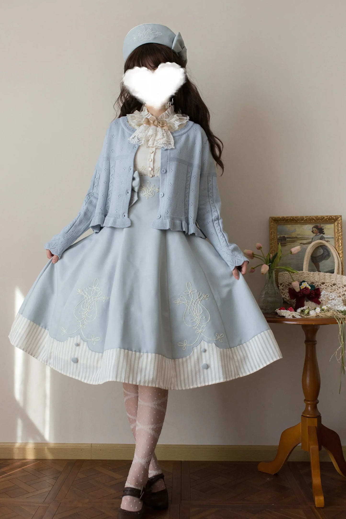MIST - Kawaii Lolita Sweater Cardigan, Ruffled Lace Hem
