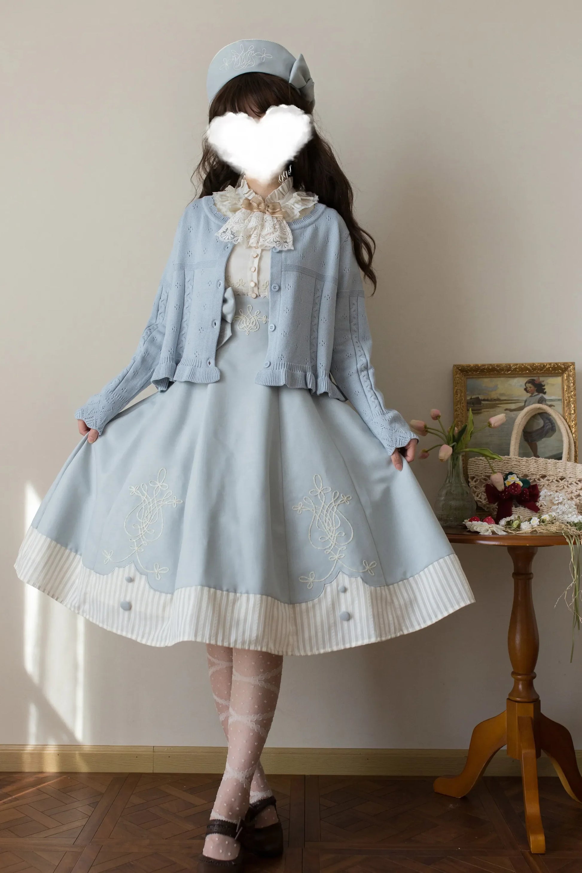 MIST - Kawaii Lolita Sweater Cardigan, Ruffled Lace Hem