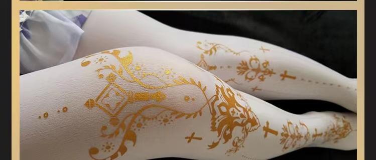 Wulala Mew - Elegant Lolita Pantyhose Daily Gold Foil Printing Tights