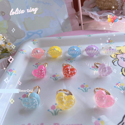 Bear Doll - Kawaii Lolita Ring Adjustable Shell Heart Shape Accessories