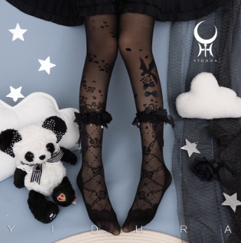 Yidhra - Nightingale and Rose - Elegant Lolita Stereo Flower Thin Tights