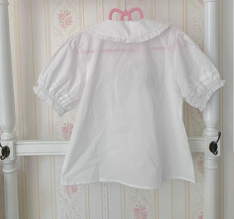 Chubby Cat Diary - Plus Size Cotton Lolita White Blouse, Short Sleeve