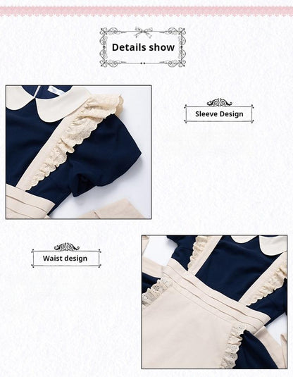 With PUJI - KissKiss - Maid Lolita OP Dress Pleated Lace Multicolor Dress