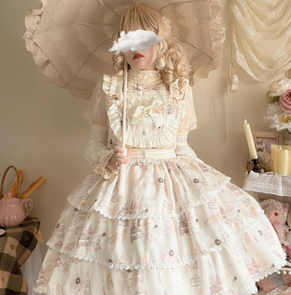 Niu Niu - Plus Size Lolita Jumper Dress, Beige Sweet Short Sleeve