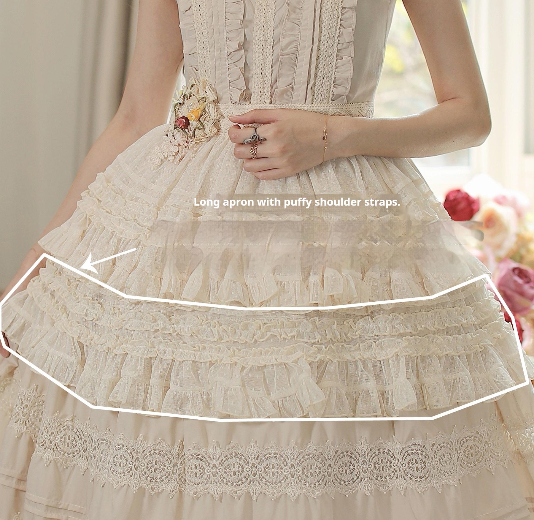 Tiny Garden - Spring Whisper - Solid Color Classic Lolita JSK Dress with Tulle Apron