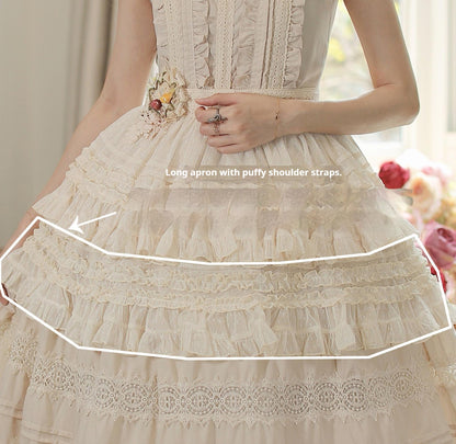Tiny Garden - Spring Whisper - Solid Color Classic Lolita JSK Dress with Tulle Apron