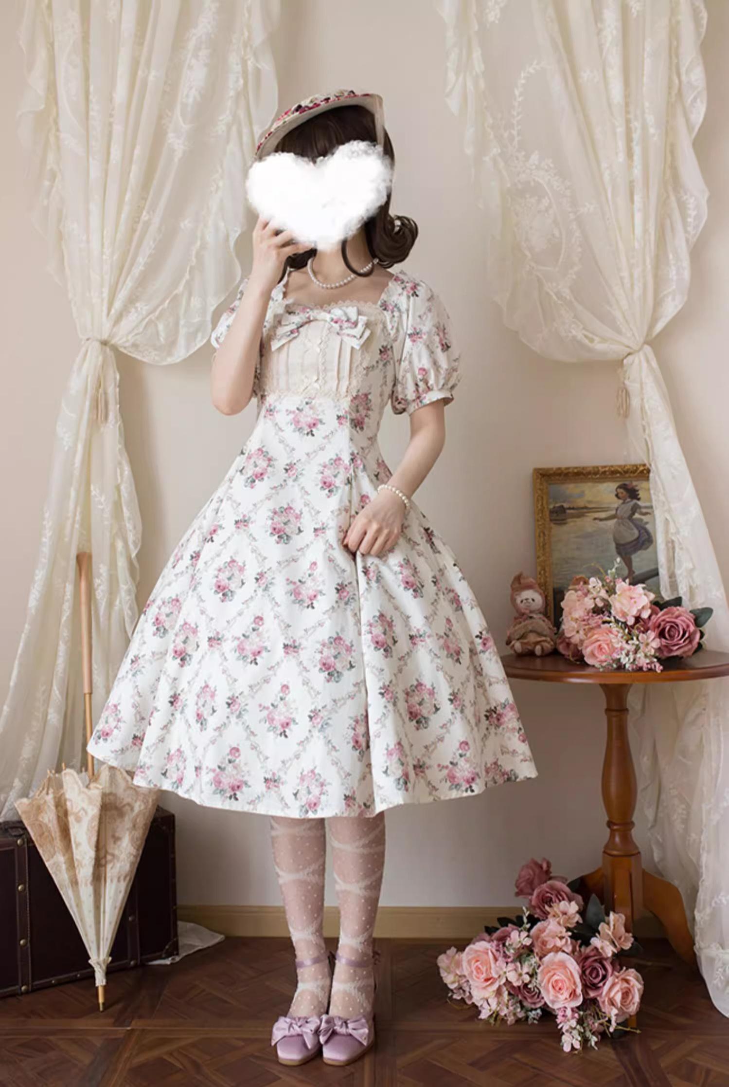 Forest Song - Pastoral Poem - Elegant Lolita OP Dress Floral Print 6-Piece Cut Lolita Dress