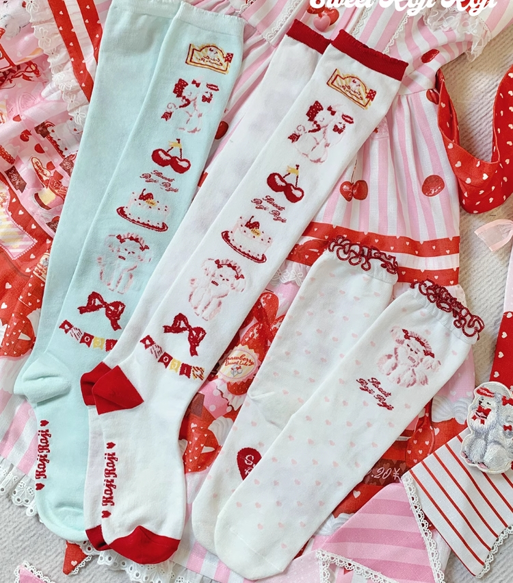 Roji Roji - Sweet Lolita Cotton Socks Japanese Printed Calf Socks