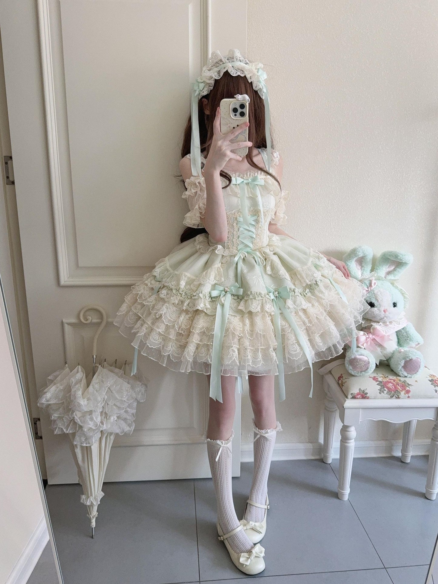 Sugar Girl - Ribbons of Love - Sweet Lolita JSK Dress, Tiered Ruffles