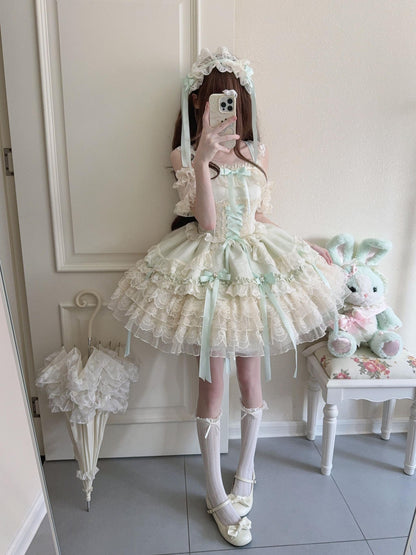 Sugar Girl - Ribbons of Love - Sweet Lolita JSK Dress, Tiered Ruffles