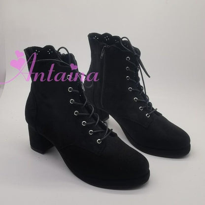 Antaina - Retro Lolita Shoes High Heel Suede Shoes Petal Shaped Topline Customized